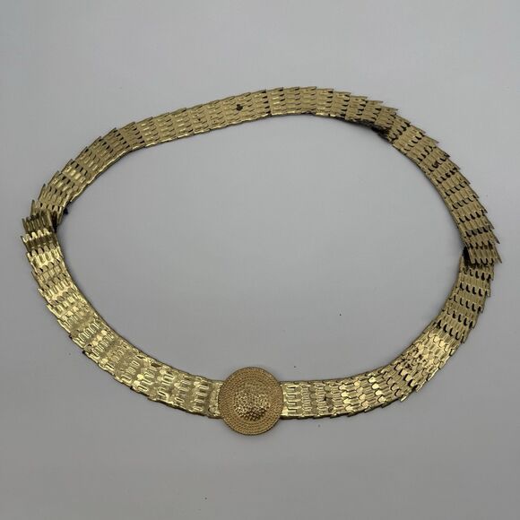 Vintage Unbranded 90s Elastic Gold Tone Belt Costume Metal - Picture 1 of 11